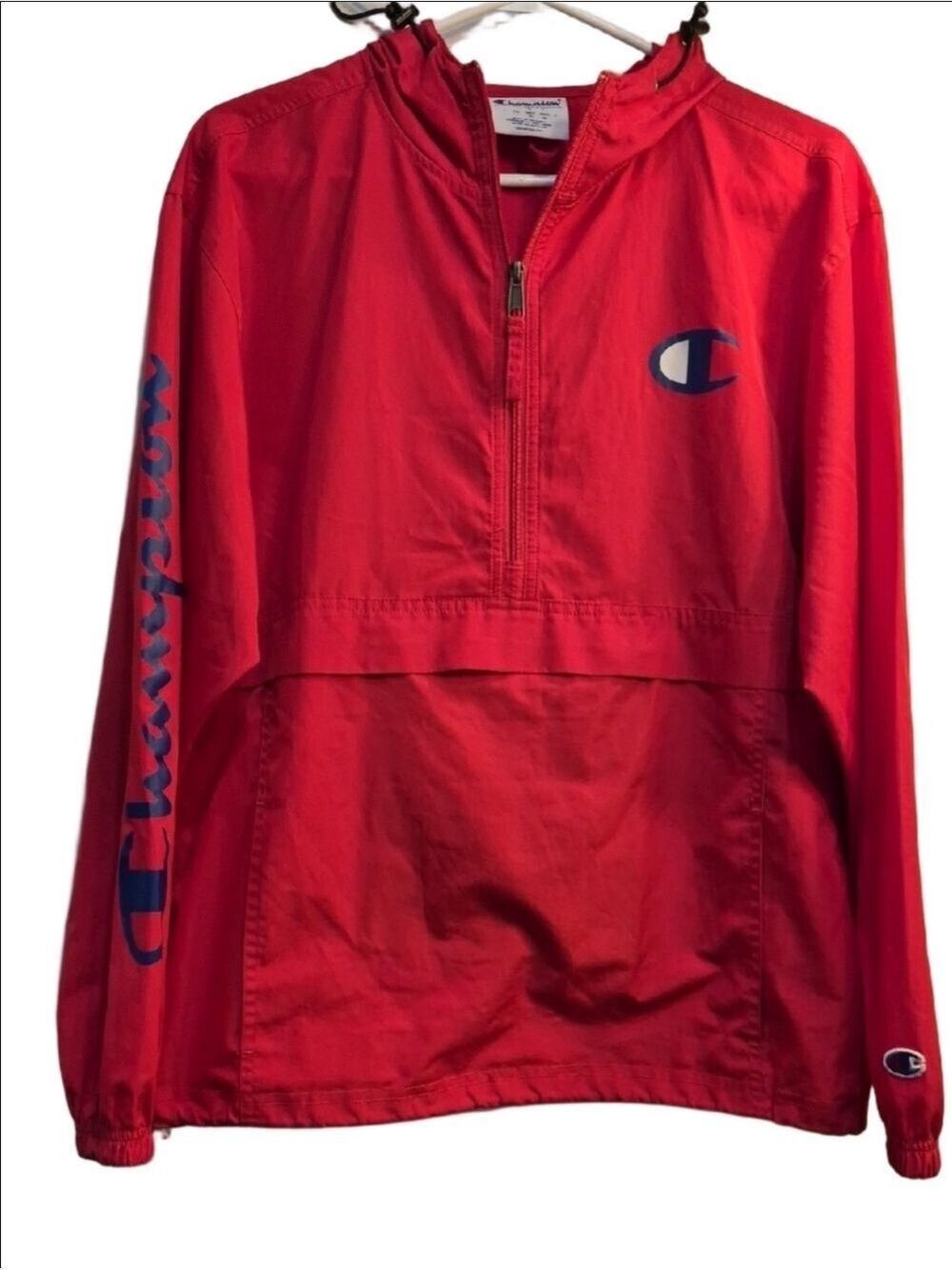 Champion Red Men Half-Zip Rain Pullover with Blue Logos